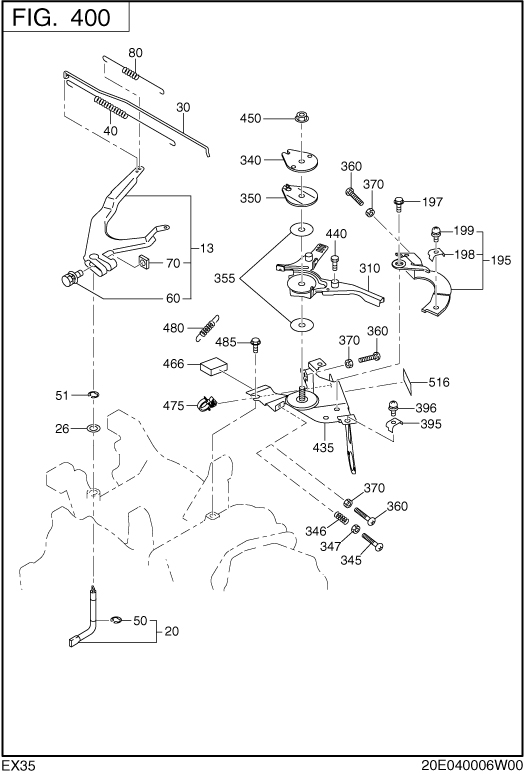 Governor Operation Diagram and Parts List for EX350D00031 EX350 Subaru Engine