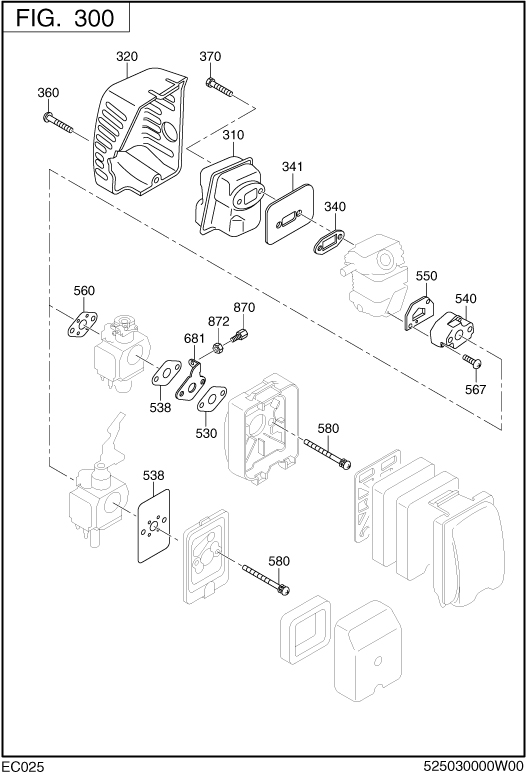 Intake,exhaust Diagram and Parts List for EC025GR5108 EC025 Subaru Engine