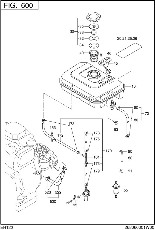 Fuel Lubricant Diagram and Parts List for EH122B00090 EH122 Subaru Engine