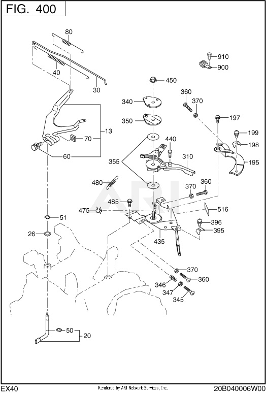 400 Governor Diagram and Parts List for EX400D51011  Subaru Engine