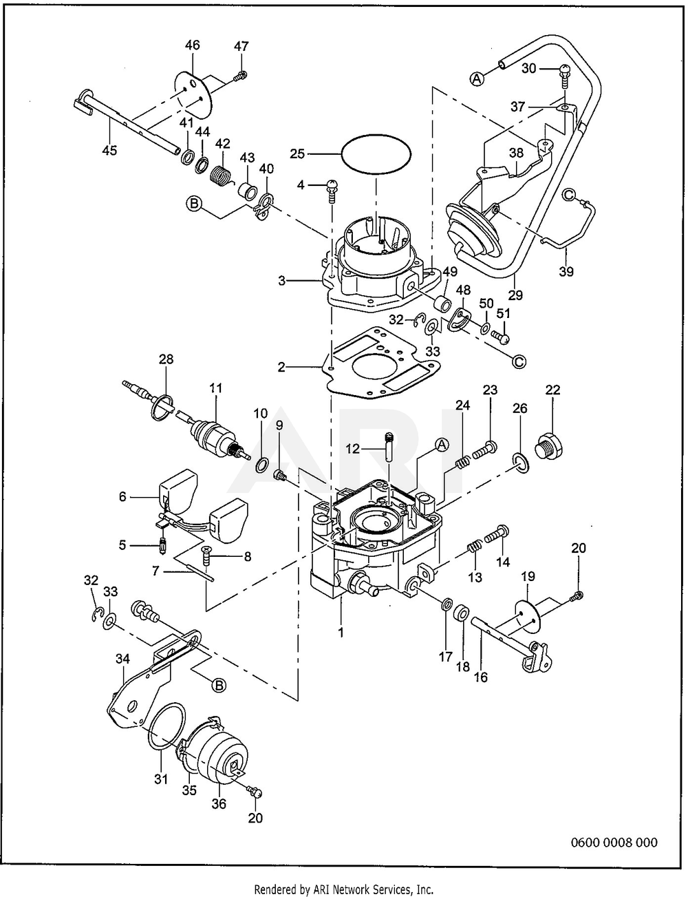 600 Carburetor (Auto Choke) Diagram and Parts List for RGV12K36030  Subaru Generator