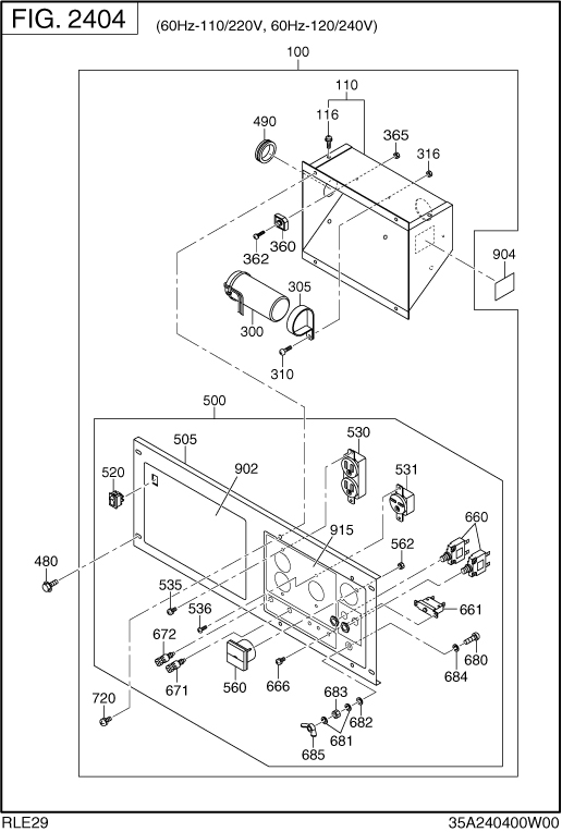 Control Box Diagram and Parts List for RLE29045020 RGX2900 Subaru Generator
