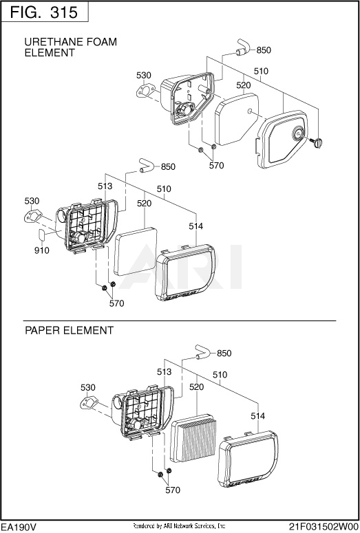 315 Intake And Exhaust Diagram and Parts List for EA190V50011  Subaru Engine
