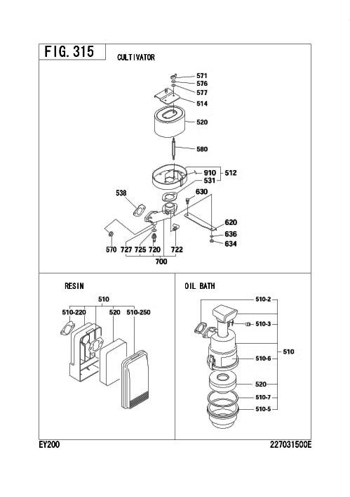 Intake,exhaust Group Diagram and Parts List for EY200BB5140 EY200 Subaru Engine