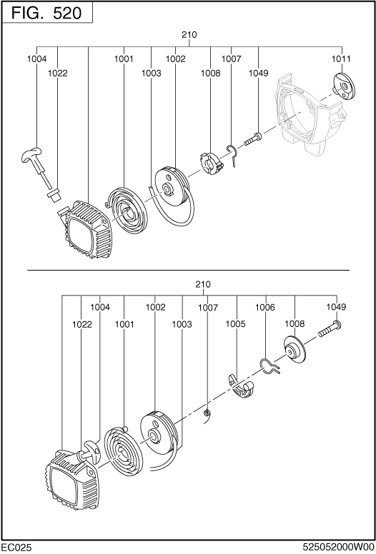 Cooling,starting Diagram and Parts List for EC025GR5108 EC025 Subaru Engine