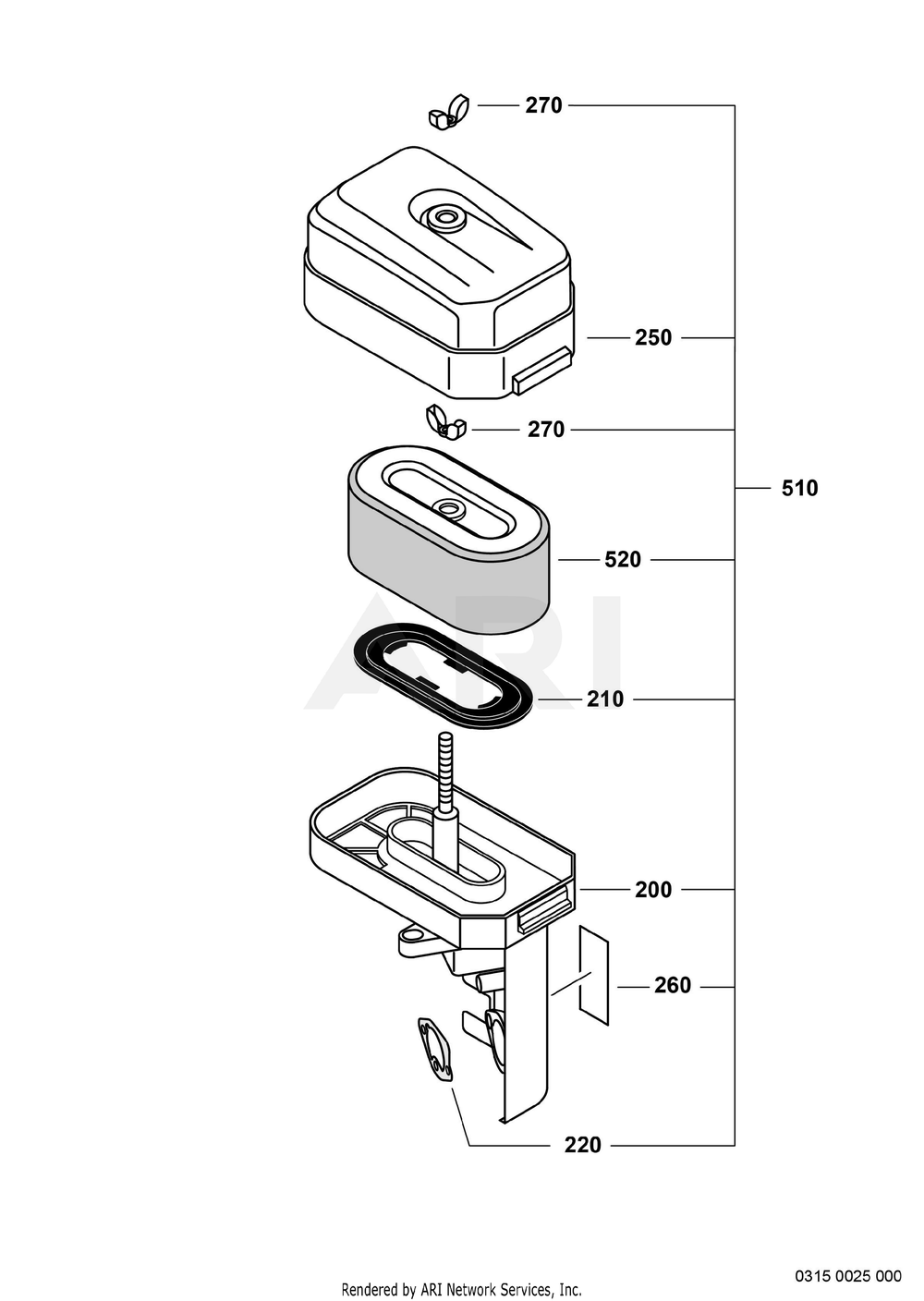 315 Air Cleaner Diagram and Parts List for EX270D50023  Subaru Engine