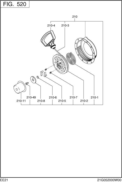 Cooling Starting Diagram and Parts List for EE210DSM910 EE210 Subaru Engine