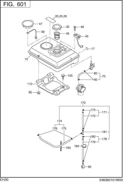 Fuel,lubricant Diagram and Parts List for EH300B67010 EH300 Subaru Engine