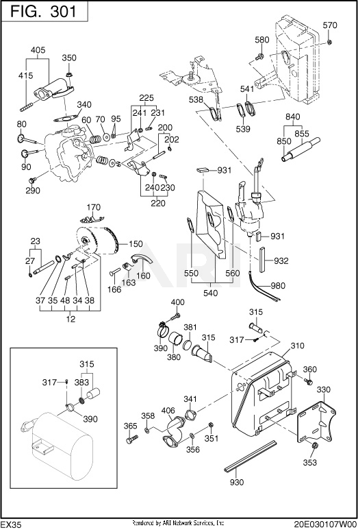 300 Intake And Exhaust Diagram and Parts List for RLE65053000  Subaru Generator