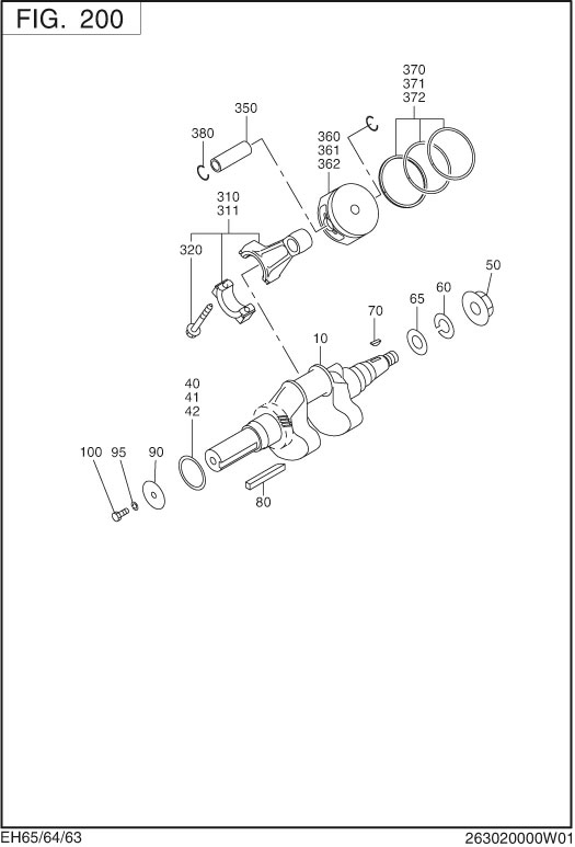 Crank,piston Group Diagram and Parts List for EH650DA2542 EH650 Subaru Engine
