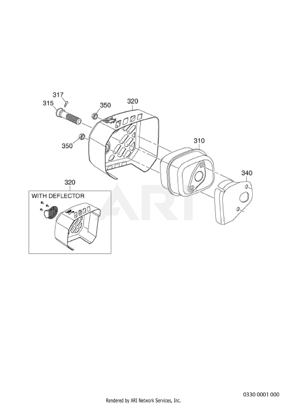 330 Muffler Diagram and Parts List for EA190V50160  Subaru Engine