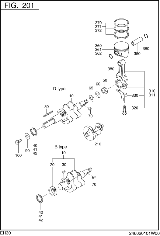Crankshaft,piston Diagram and Parts List for EH300B67010 EH300 Subaru Engine