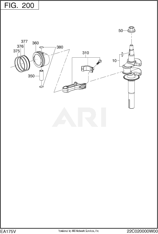 200 Crankshaft Diagram and Parts List for EA175VS7501  Subaru Engine