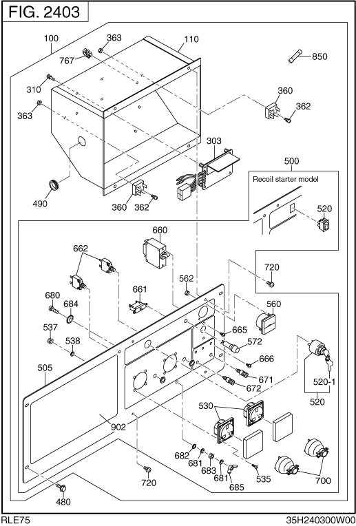 Control Box Diagram and Parts List for RLE75018001 RGX7500 Subaru Generator
