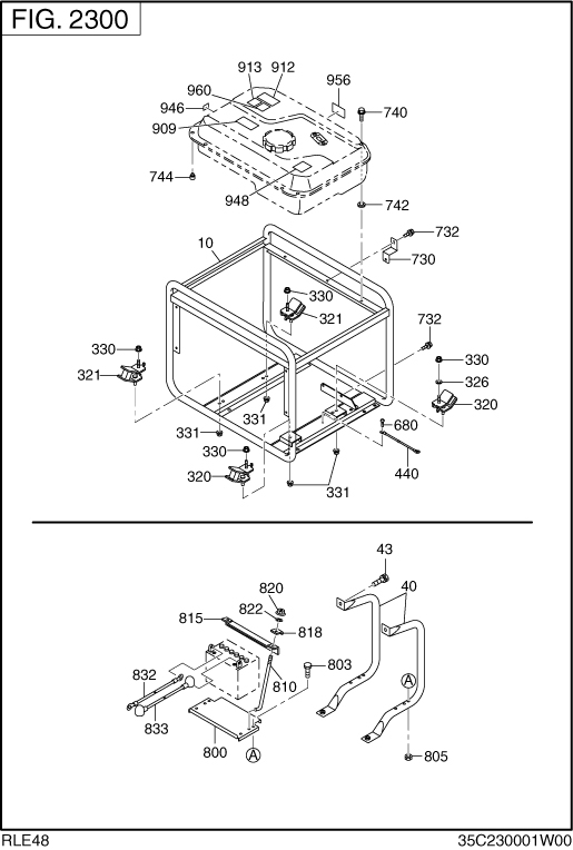 Pipe Frame Diagram and Parts List for RLE48036011 RGX4800 Subaru Generator