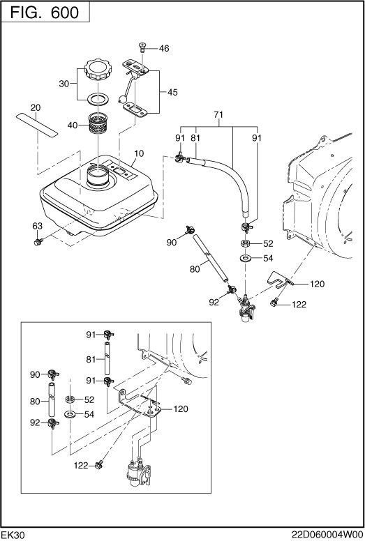 Fuel Lubricant Group Diagram and Parts List for EK300B70020 EK300 Subaru Engine