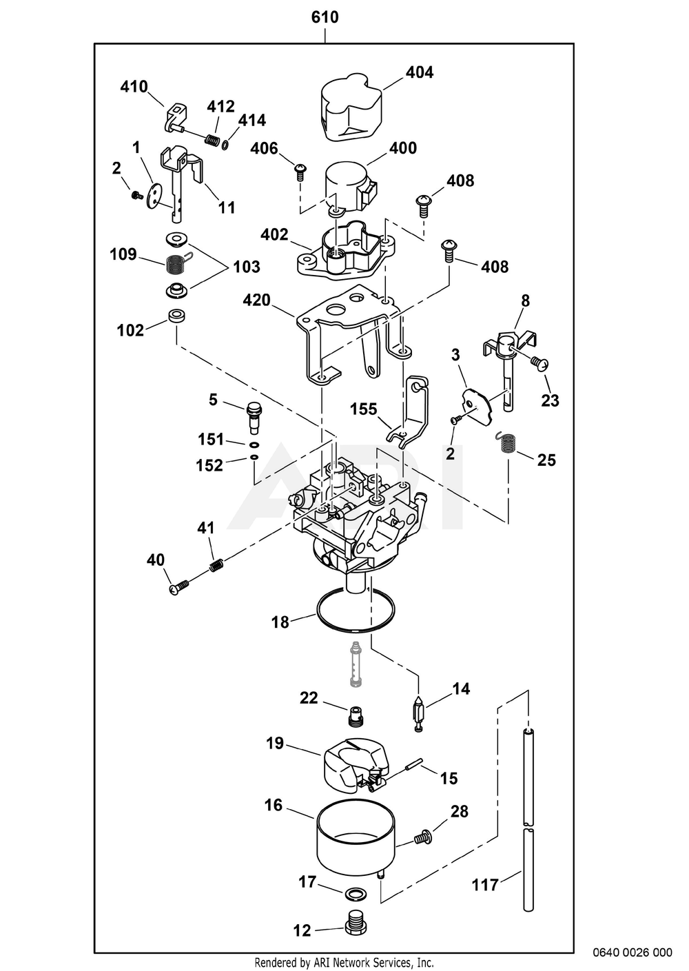 640 Carburetor Diagram and Parts List for RAS32023600  Subaru Generator