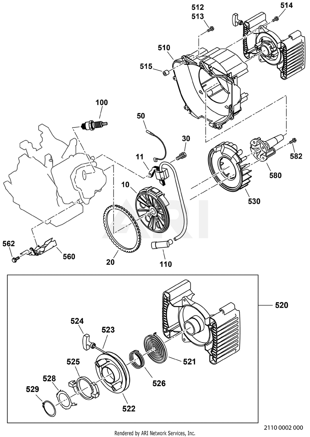 2150 Cooling And Starting Diagram and Parts List for RAS43023544  Subaru Generator