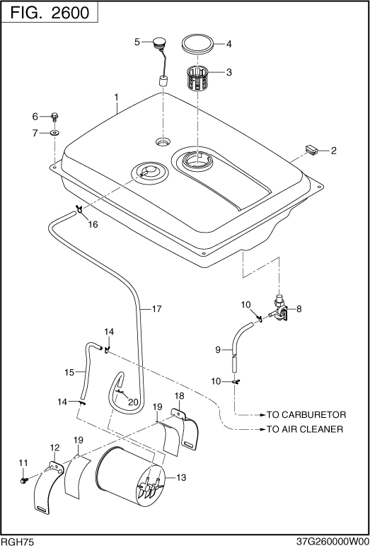 Fuel Lubricant Diagram and Parts List for RGH75052500 RGH7500 Subaru Generator