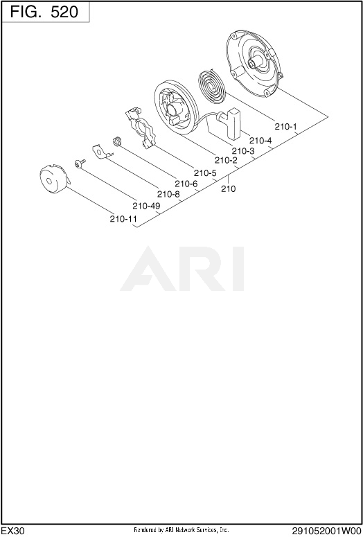 520 Cooling And Starting Diagram and Parts List for EX300D520X2  Subaru Engine
