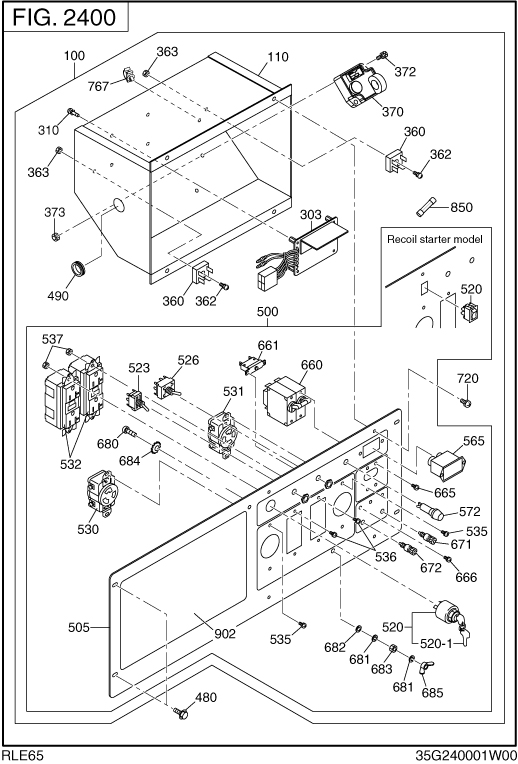 Control Box Diagram and Parts List for RLE65053500 RGX6500E Subaru Generator