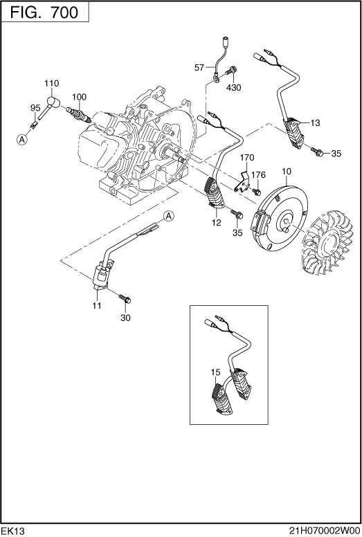 Electric Device Group Diagram and Parts List for EK130B70030 EK130 Subaru Engine