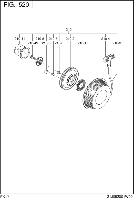 Cooling,starting Group Diagram and Parts List for EK170BS0010 EK170 Subaru Engine