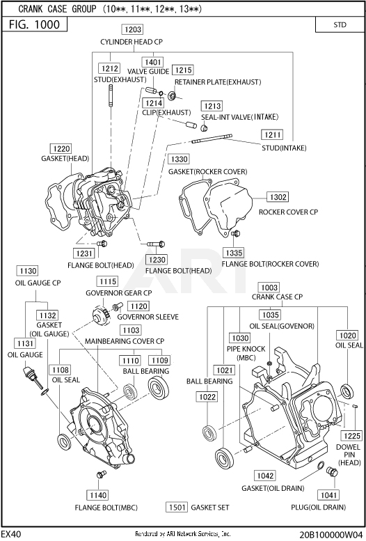100 Crankcase Diagram and Parts List for EX400SE5021  Subaru Engine