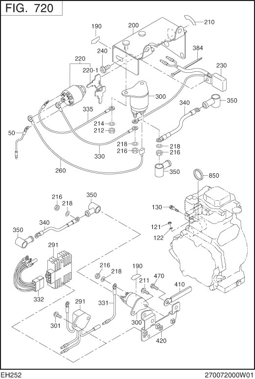 Electric Device Diagram and Parts List for EH252DS7250 EH252 Subaru Engine