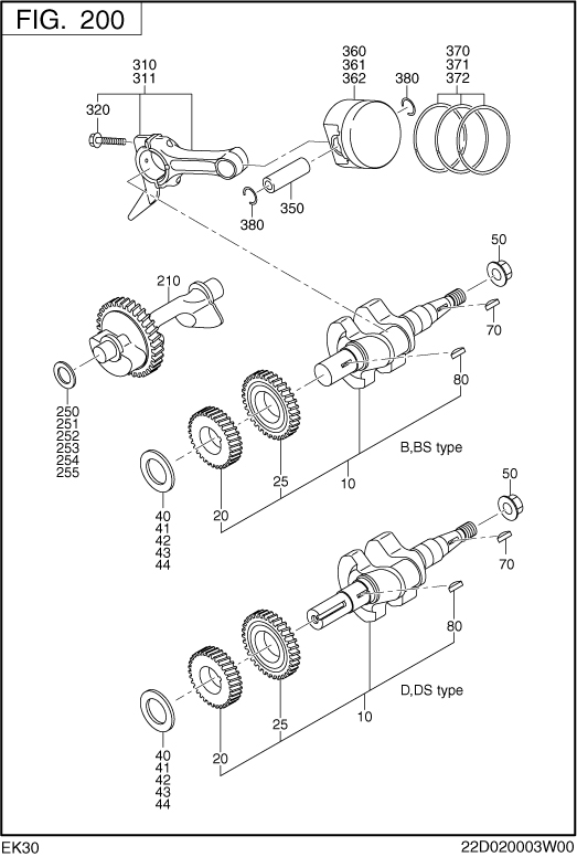 Crank,piston Group Diagram and Parts List for EK300B70020 EK300 Subaru Engine