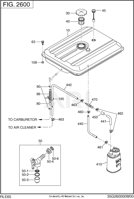 2600 Fuel And Lubricant Diagram and Parts List for RLE65053000  Subaru Generator
