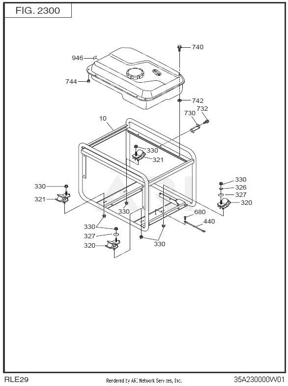 2300 Pipe Frame Diagram and Parts List for RLE29043042  Subaru Generator