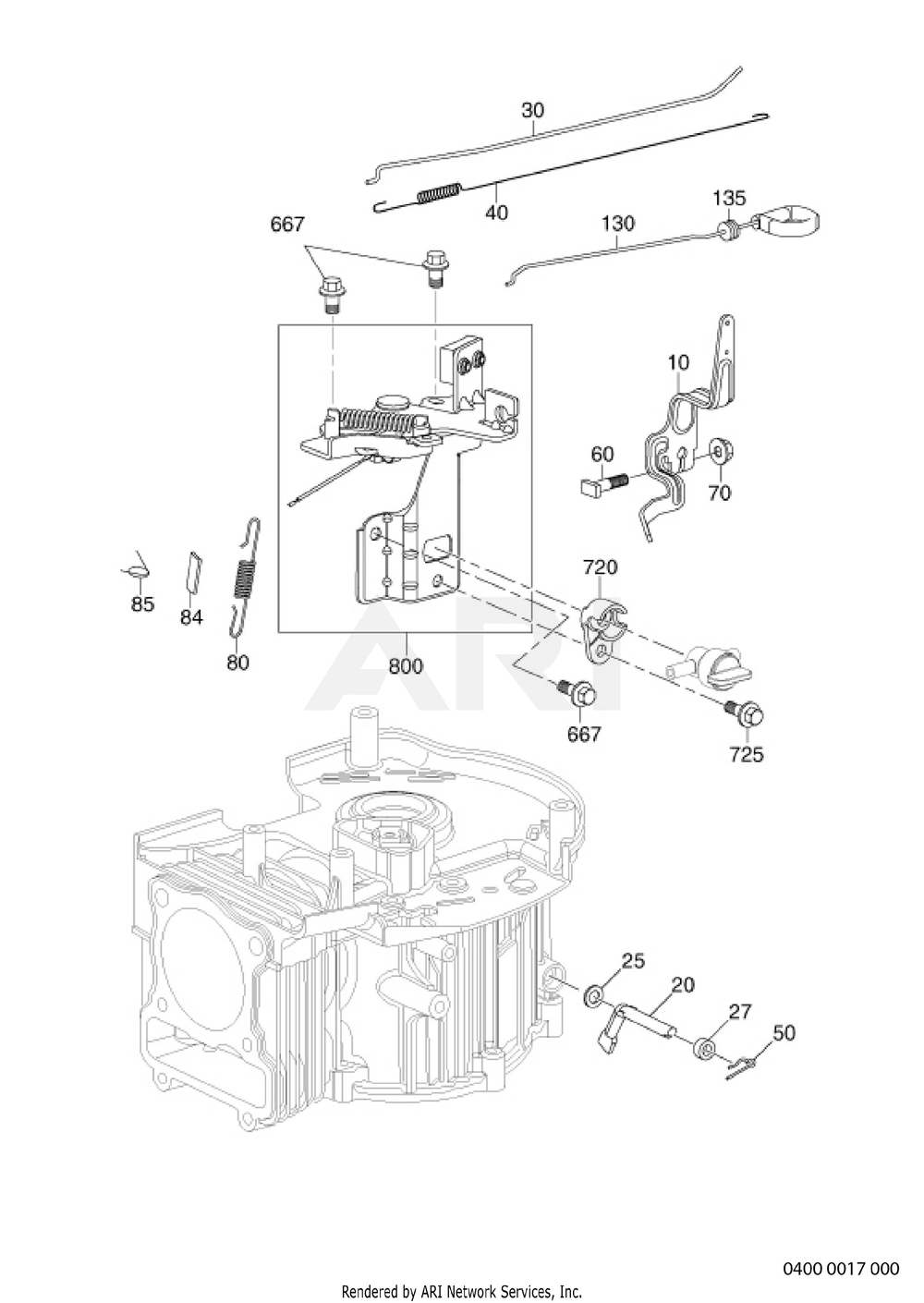 400 Governor Diagram and Parts List for EA190V50160  Subaru Engine