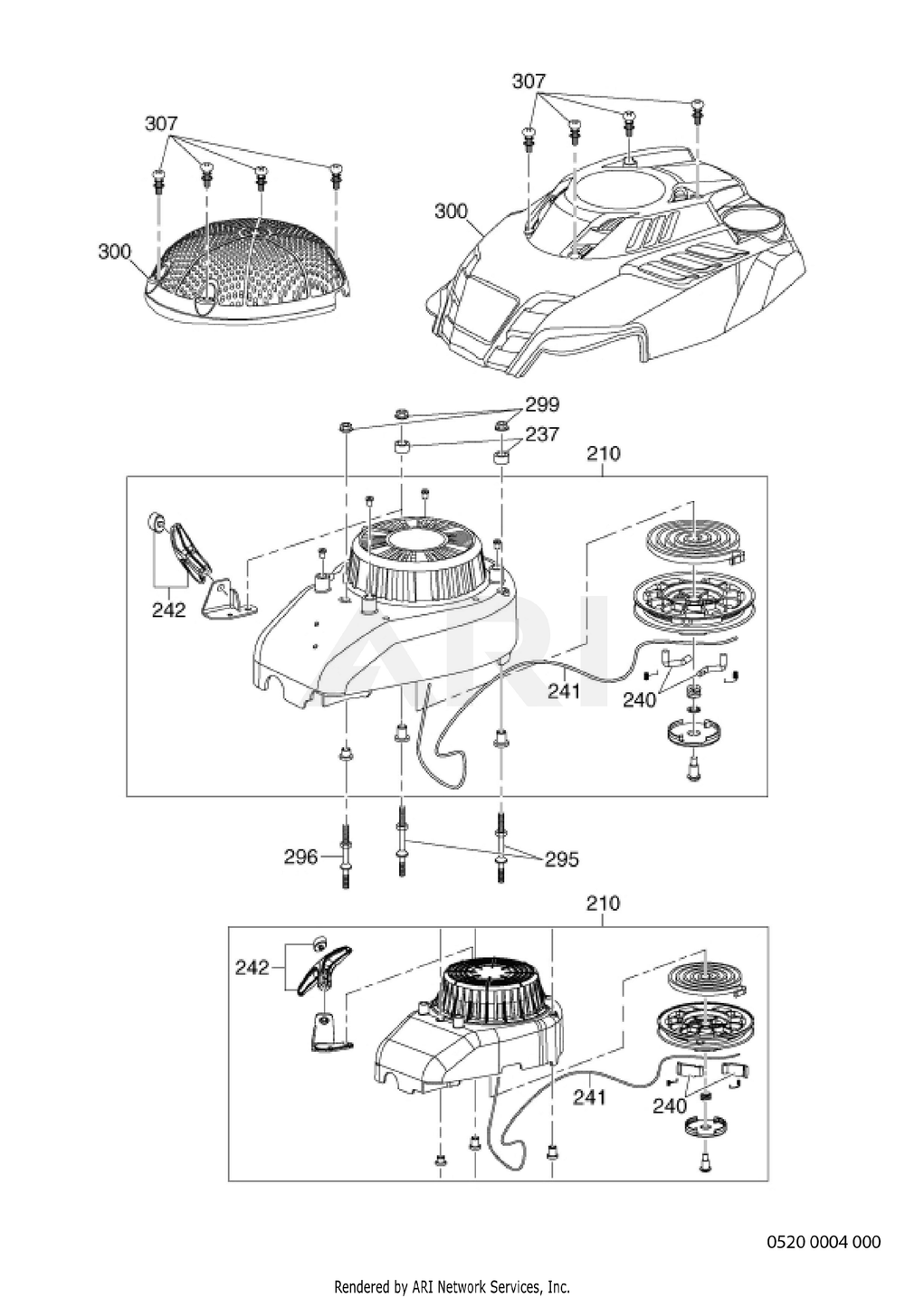 520 Recoil Starter Diagram and Parts List for EA190V50160  Subaru Engine