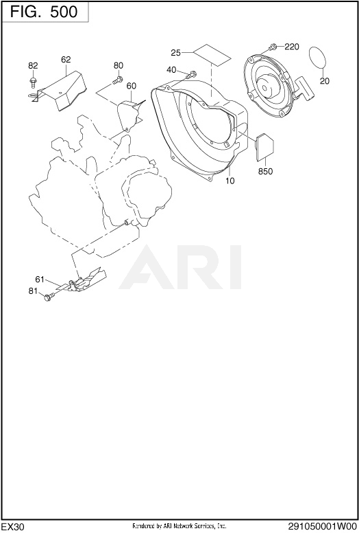 500 Cooling And Starting Diagram and Parts List for EX300D520X2  Subaru Engine