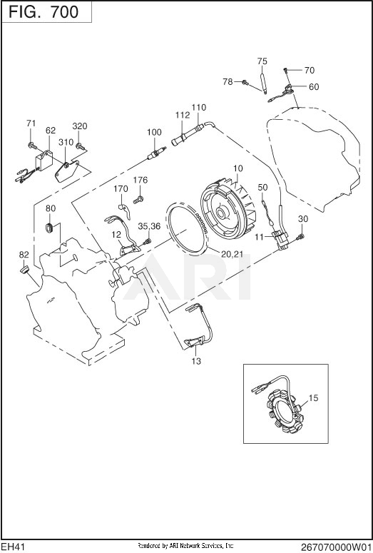 700 Electric Device Diagram and Parts List for EH410YD1004  Subaru Engine