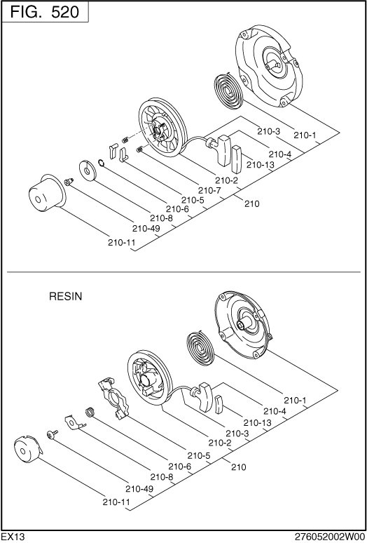 Cooling Starting Diagram and Parts List for EX130D40036 EX130 Subaru Engine