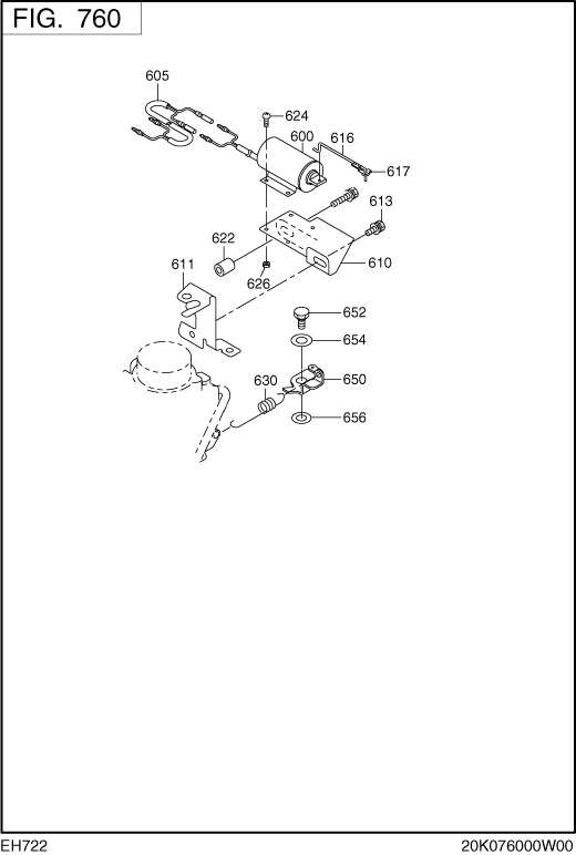 Electric Device Group Diagram and Parts List for EH722DS0540 EH722 Subaru Engine