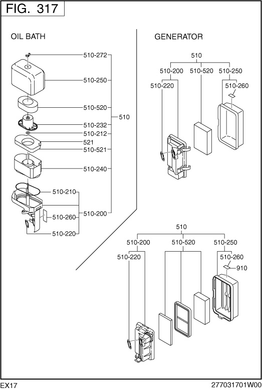Intake Exhaust Diagram and Parts List for EX170D20404 EX170 Subaru Engine