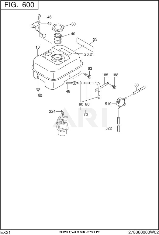 600 Fuel And Lubricant Diagram and Parts List for EX210D50036  Subaru Engine