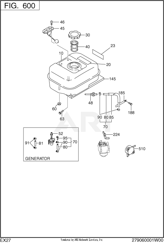 600 Fuel And Lubricant Diagram and Parts List for EX270DS5082  Subaru Engine