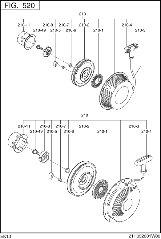 Cooling,starting Group Diagram and Parts List for EK130B70030 EK130 Subaru Engine