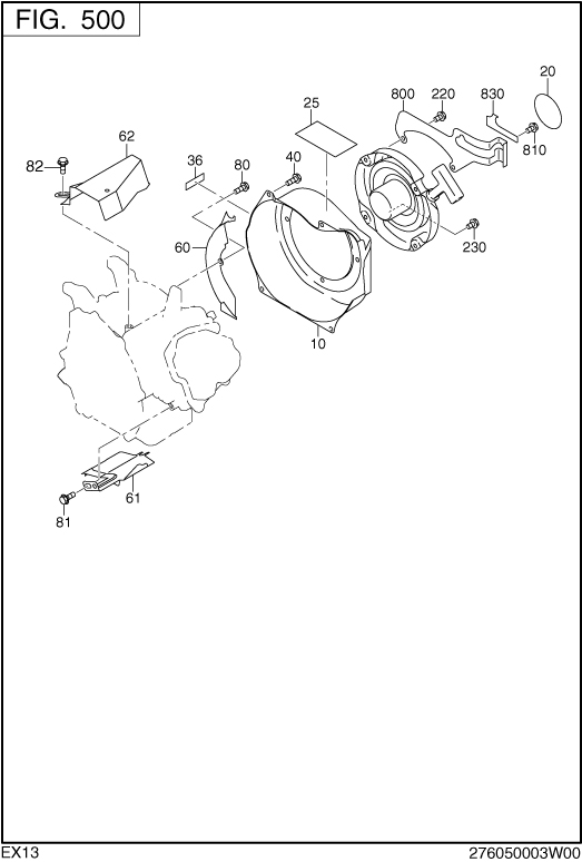 Cooling Starting Diagram and Parts List for EX130D40036 EX130 Subaru Engine