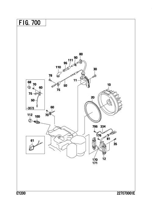Electric Device Group Diagram and Parts List for EY200BC0500 EY200 Subaru Engine