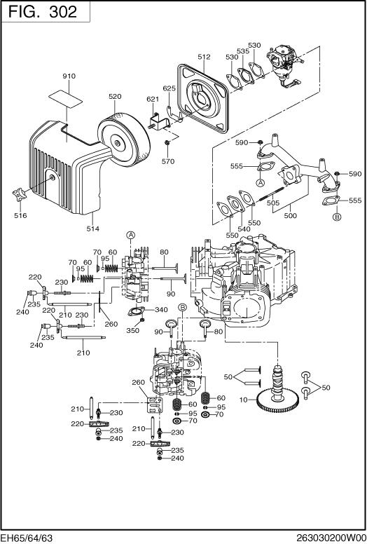 Intake,exhaust Group Diagram and Parts List for EH650VD1040 EH650 Subaru Engine