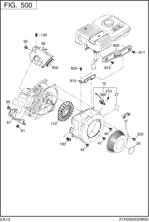 Cooling,starting Group Diagram and Parts List for EK130B70030 EK130 Subaru Engine