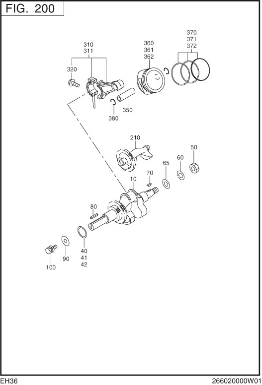 Crankshaft,piston Group Diagram and Parts List for EH360D61011 EH360 Subaru Engine