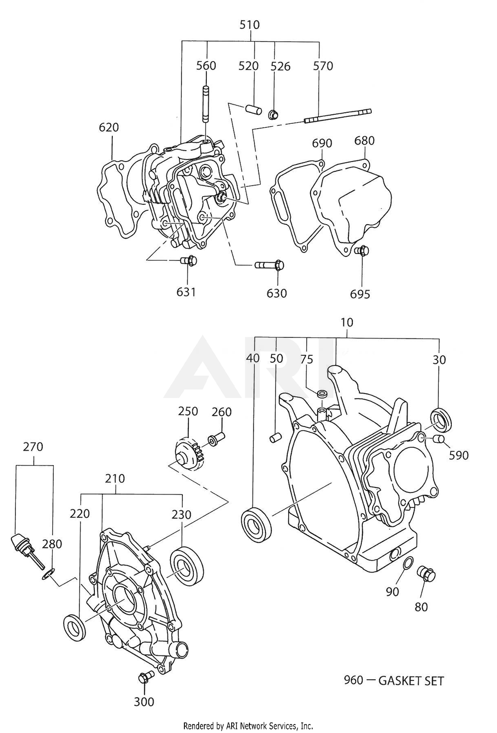 100 Crankcase Diagram and Parts List for 170DT1130  Subaru Engine