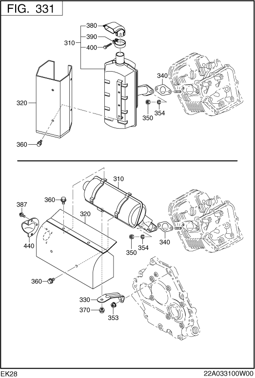 Intake,exhaust Group Diagram and Parts List for EK280DS7020 EK280 Subaru Engine