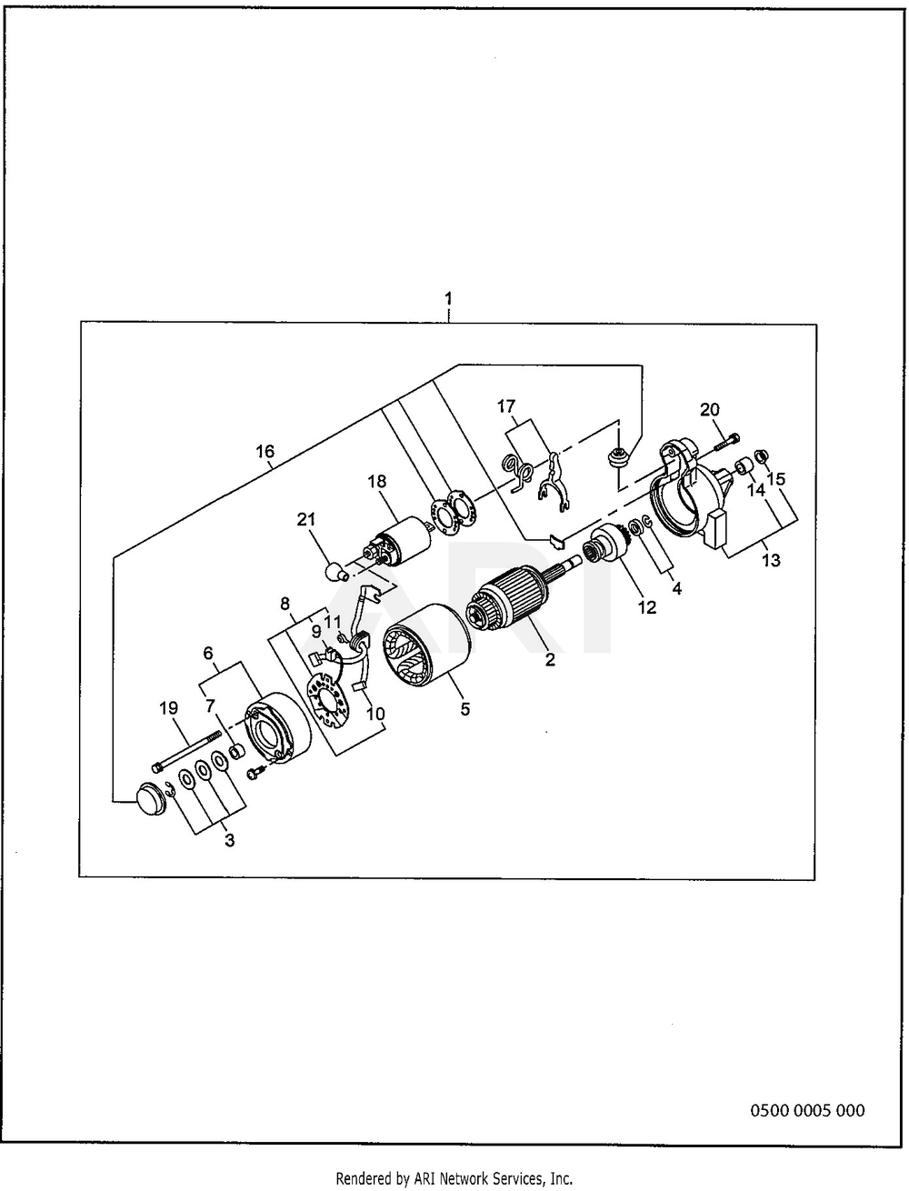 500 Starter Motor Diagram and Parts List for RGV10K77010  Subaru Generator